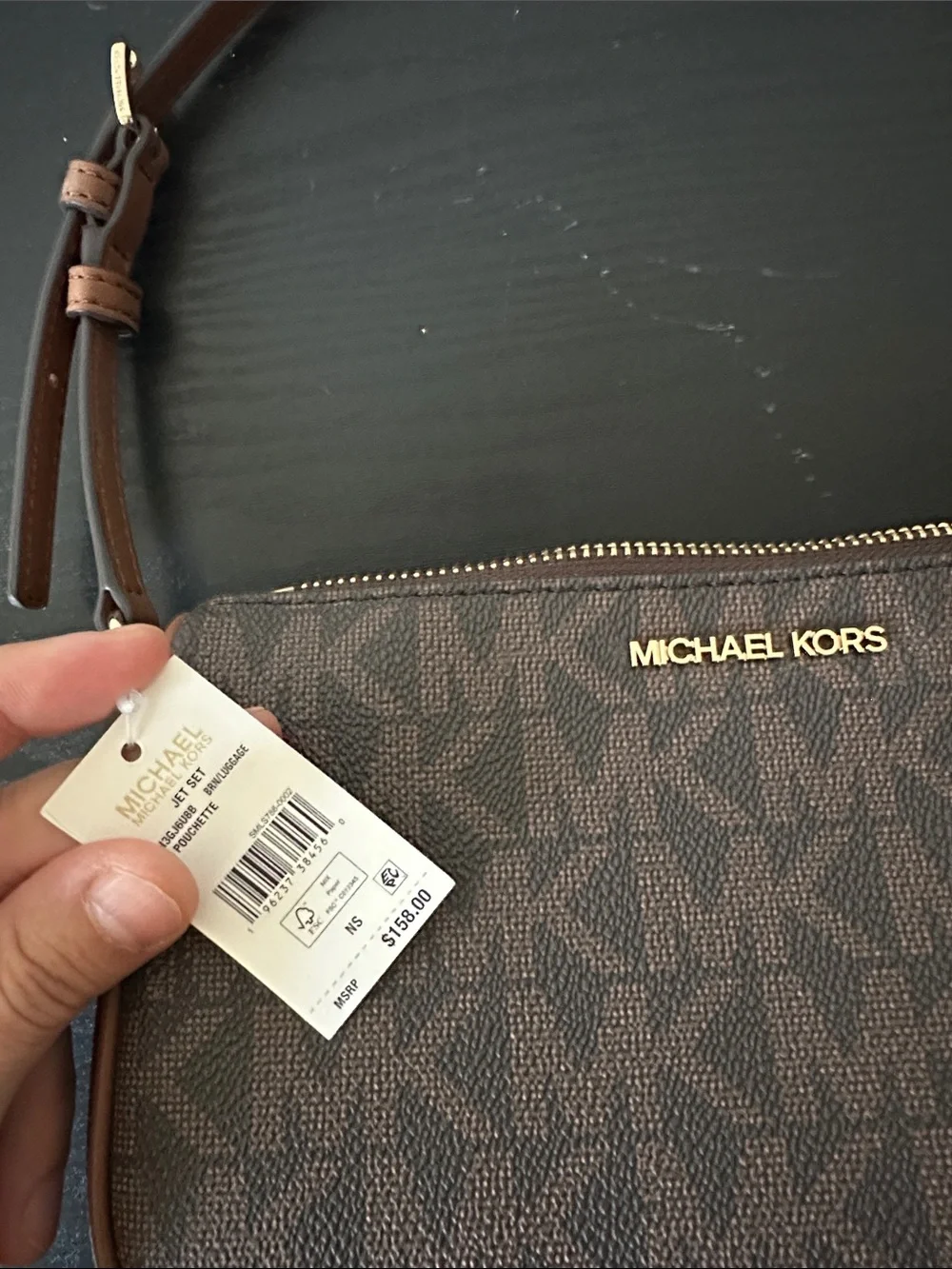 Michael Kors Chocolate Brown Logo Shoulder Bag with Gold Hardware
